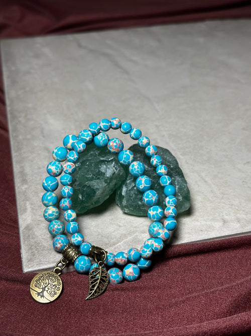 Blue Howlite Dual Bracelets - Bronze Tree Charms