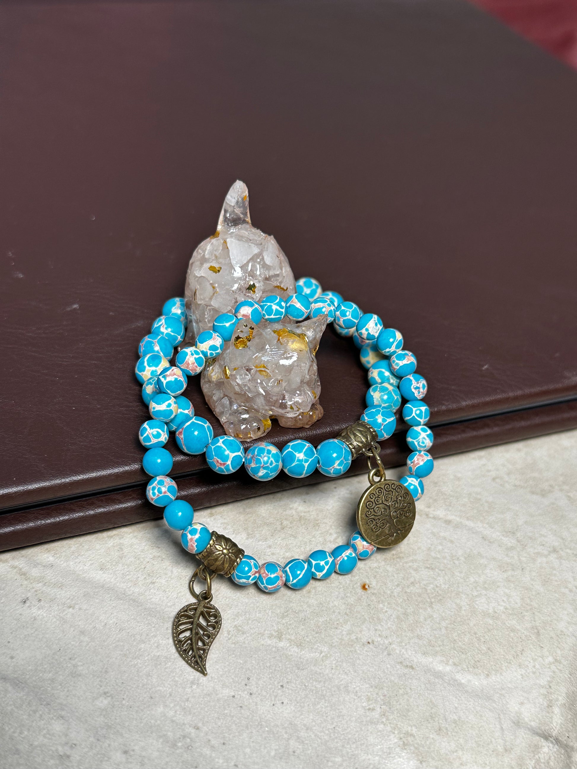 Blue Howlite Dual Bracelets - Bronze Tree Charms