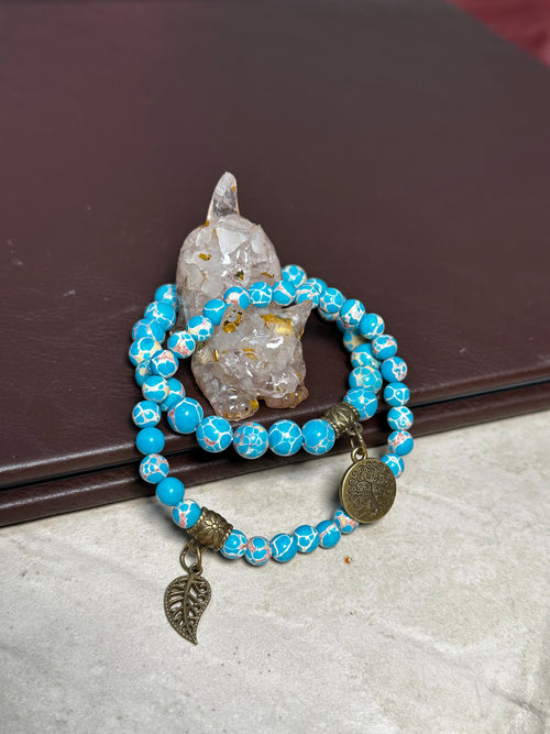 Blue Howlite Dual Bracelets - Bronze Tree Charms