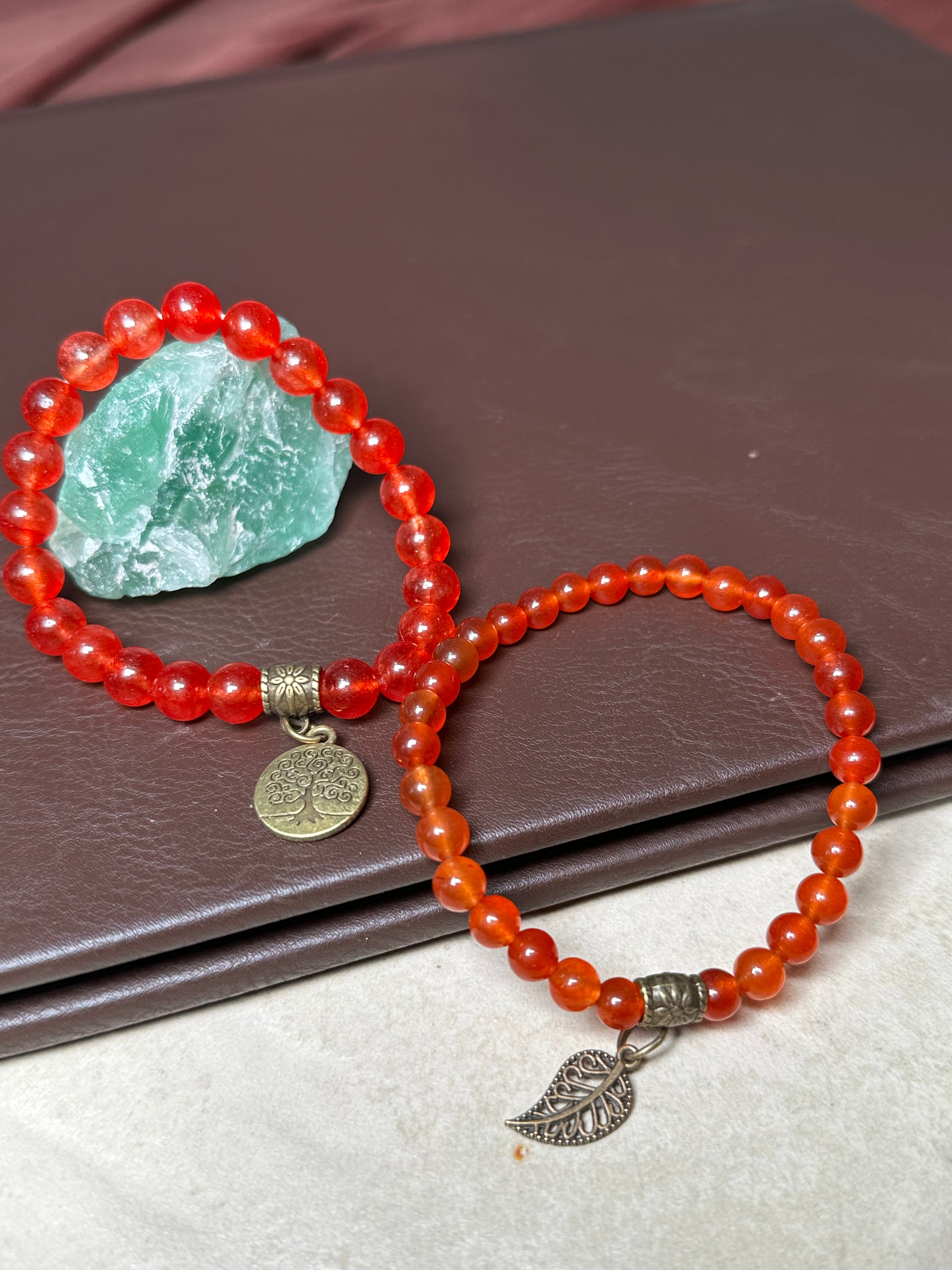 Red Aventurine Dual Bracelets - Bronze Tree Charms