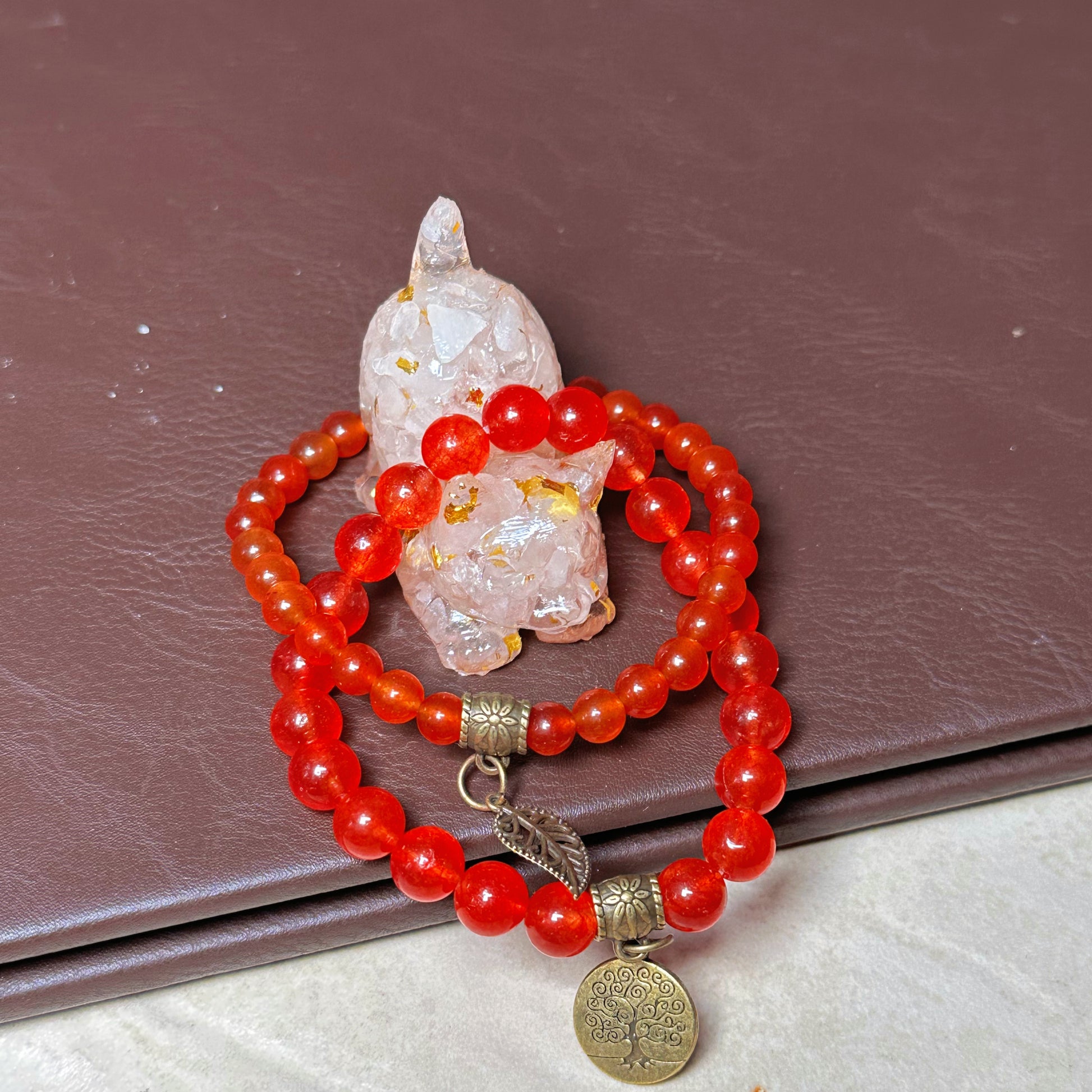 Red Aventurine Dual Bracelets - Bronze Tree Charms