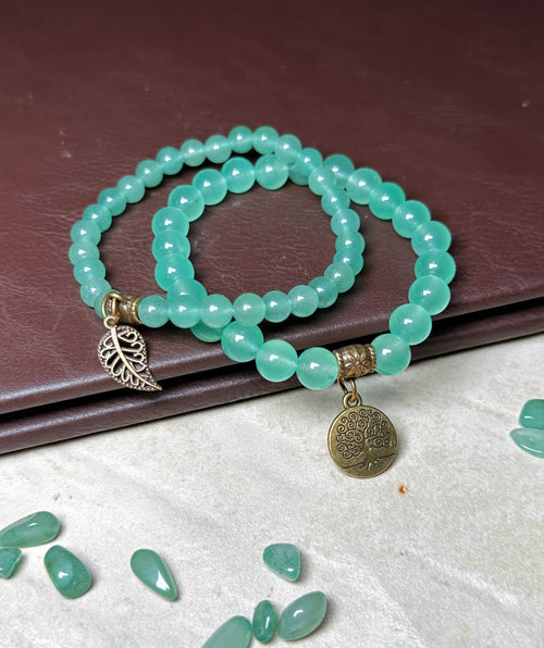 Green Aventurine Dual Bracelets - Bronze Tree Charms